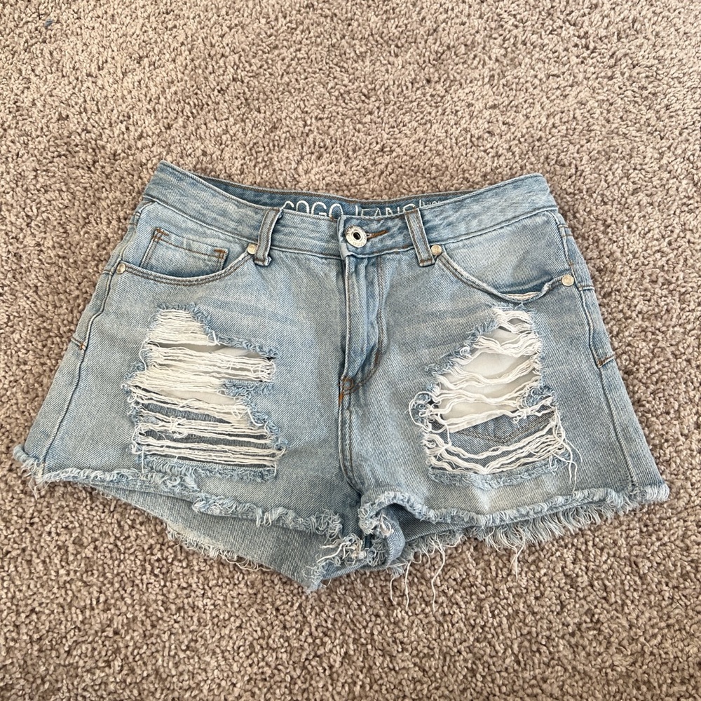 Women's Light Blue Distressed Shorts